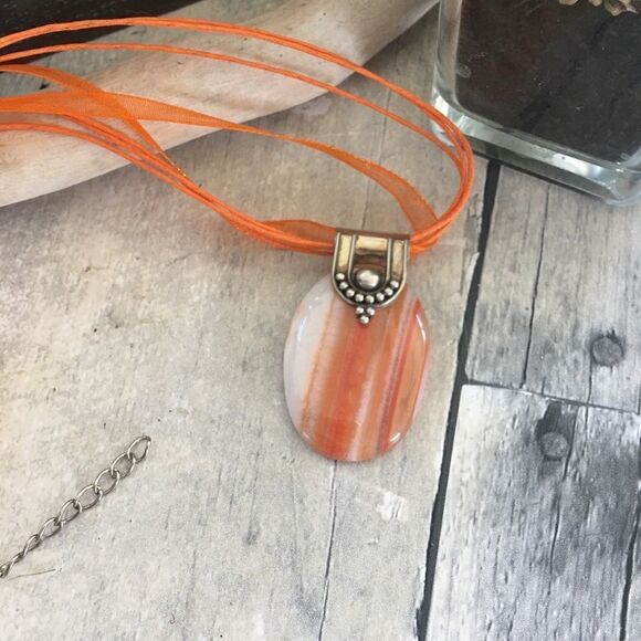 Orange Agate Sterling Silver Necklace - Picture 4 of 6